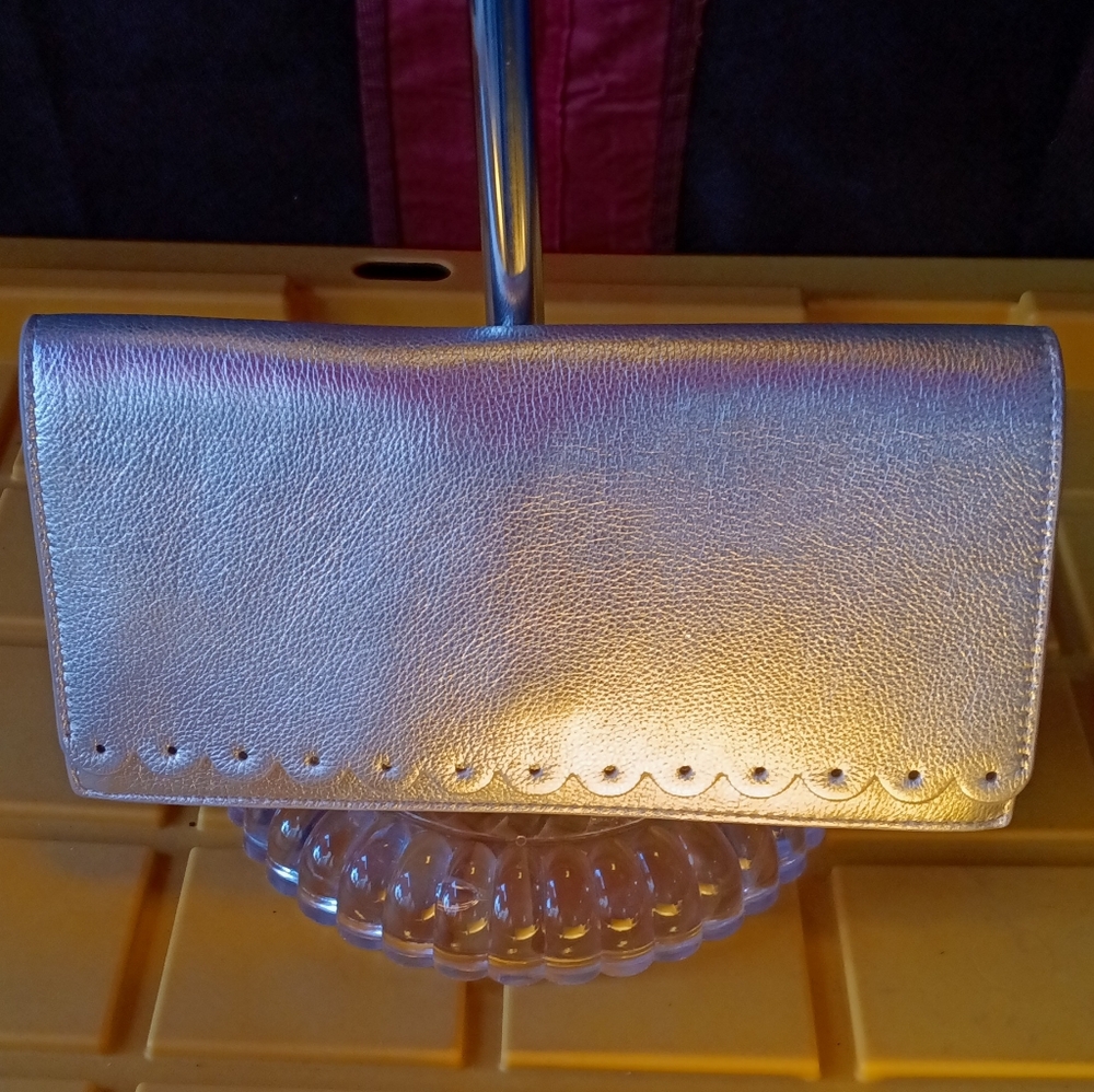 Banana Republic Charger Power Bank Clutch Folding Silver Pewter Metallic Purse